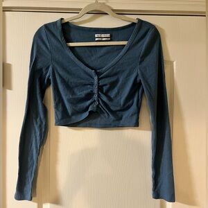 Urban outfitter Blue Long Sleeve Button-Up Crop Top